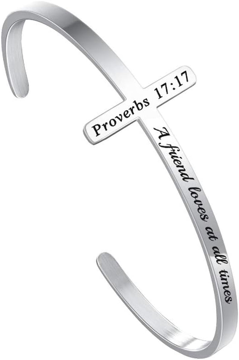 Mothers Day Gift for Mom - Cross Bracelet Christian Gifts for Women - Engraved Quote Religious Cuff Bangle Bible Verse Jewelry Gift for Women Confirmation Baptism Gifts Christian Bracelet
