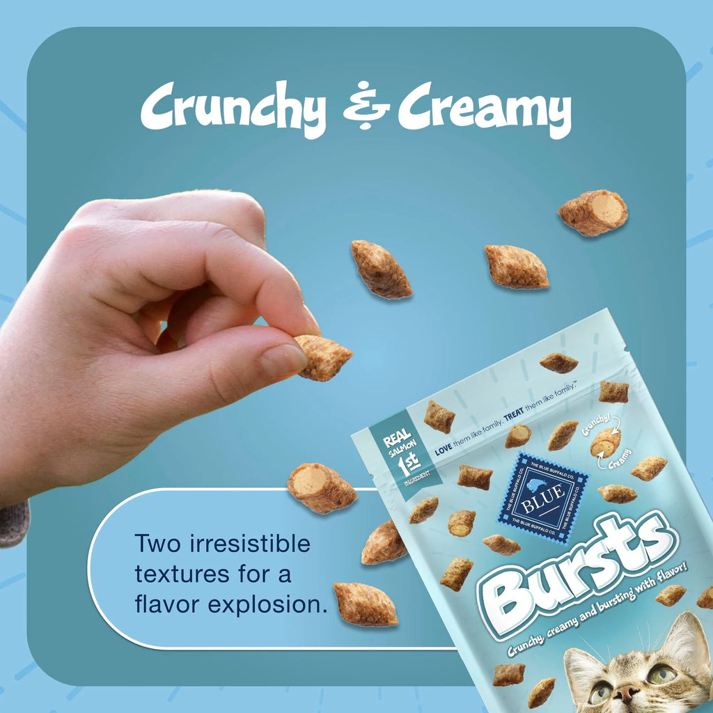 Bursts Crunchy & Creamy Cat Treats for Training - Savory Seafood Flavor, 12-Ounce Tub