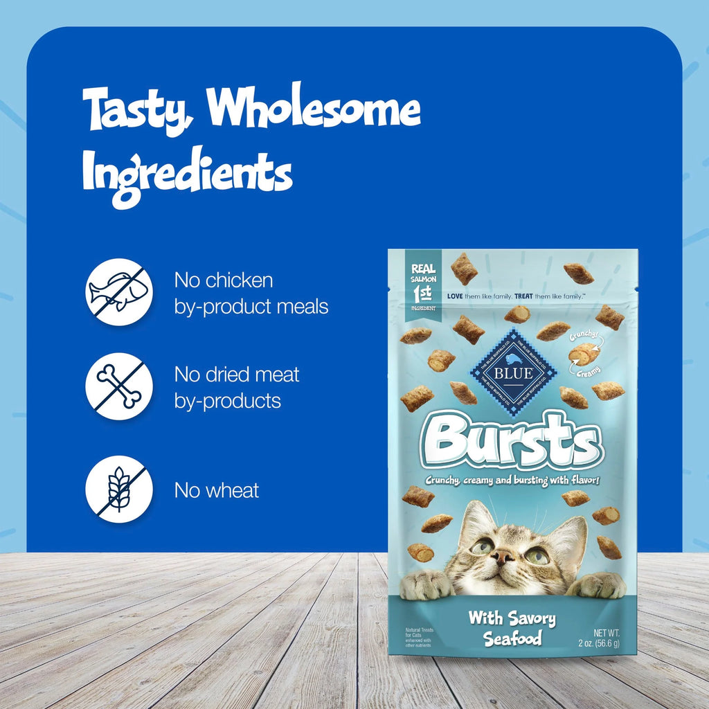Bursts Crunchy & Creamy Cat Treats for Training - Savory Seafood Flavor, 12-Ounce Tub