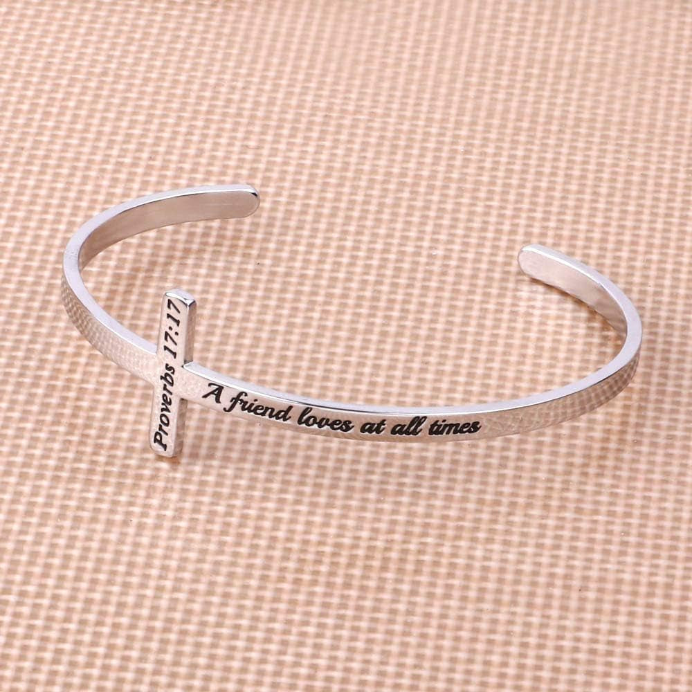 Mothers Day Gift for Mom - Cross Bracelet Christian Gifts for Women - Engraved Quote Religious Cuff Bangle Bible Verse Jewelry Gift for Women Confirmation Baptism Gifts Christian Bracelet
