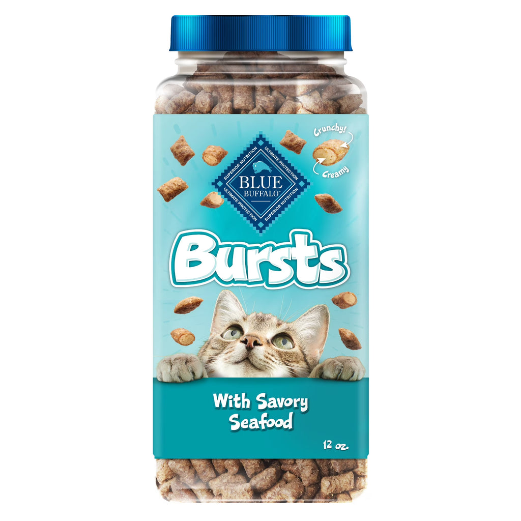 Bursts Crunchy & Creamy Cat Treats for Training - Savory Seafood Flavor, 12-Ounce Tub